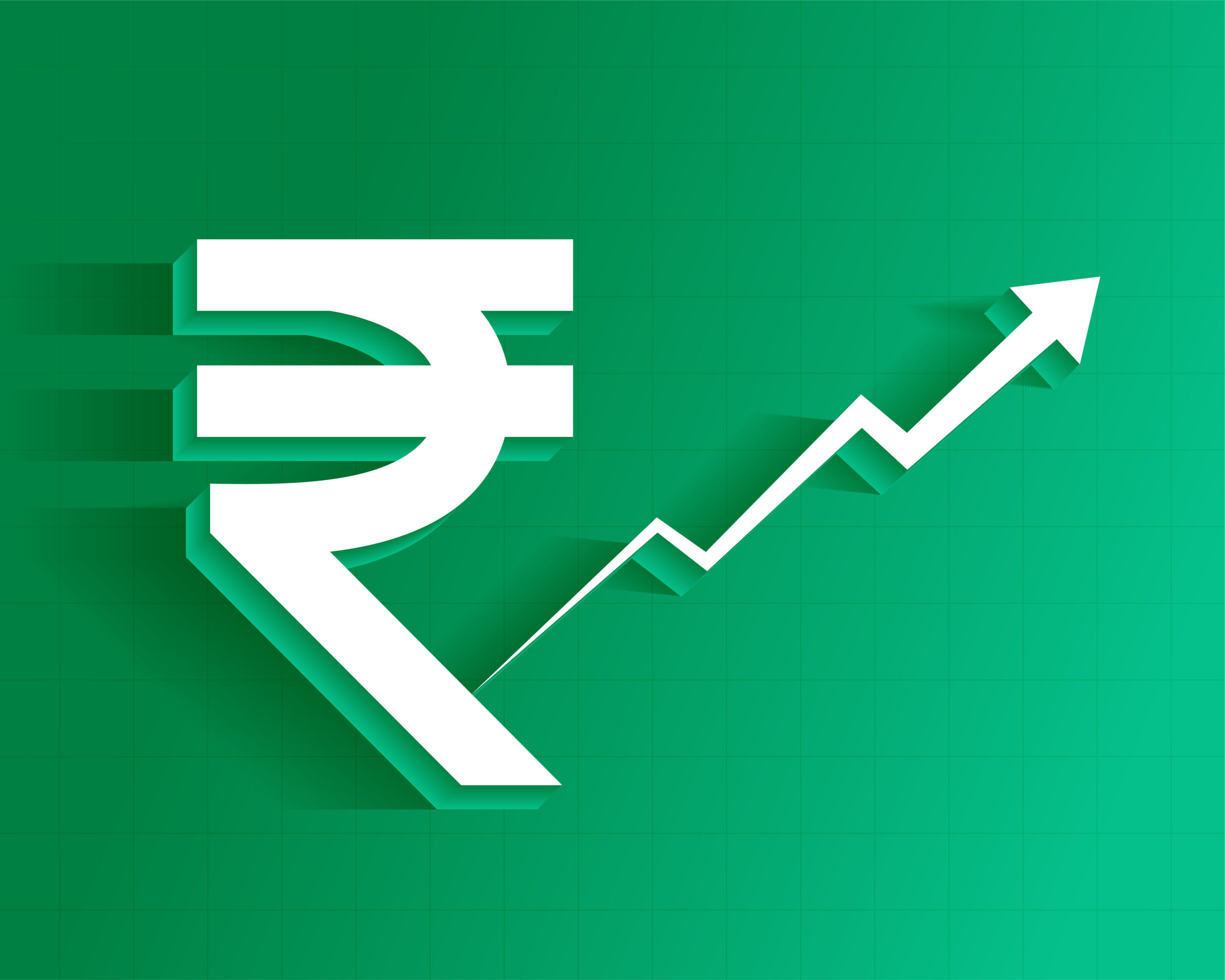 3d style indian currency rupee sign background with growth arrow concept vector