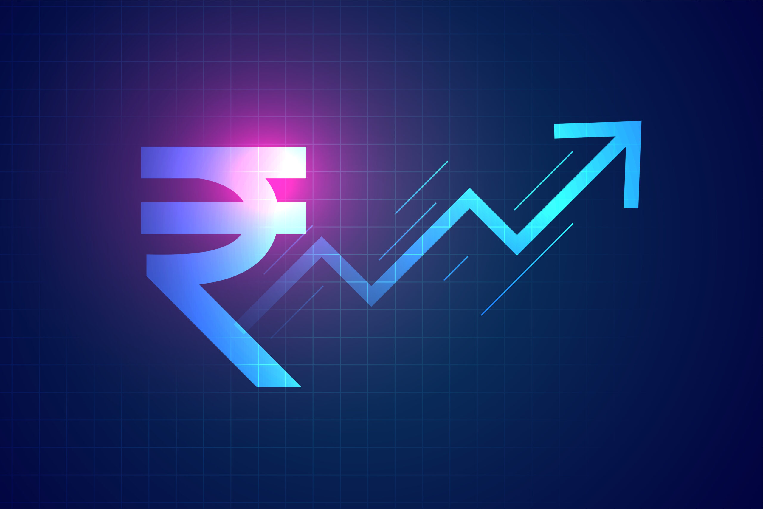 digital indian rupee rise up arrow background in trading concept vector