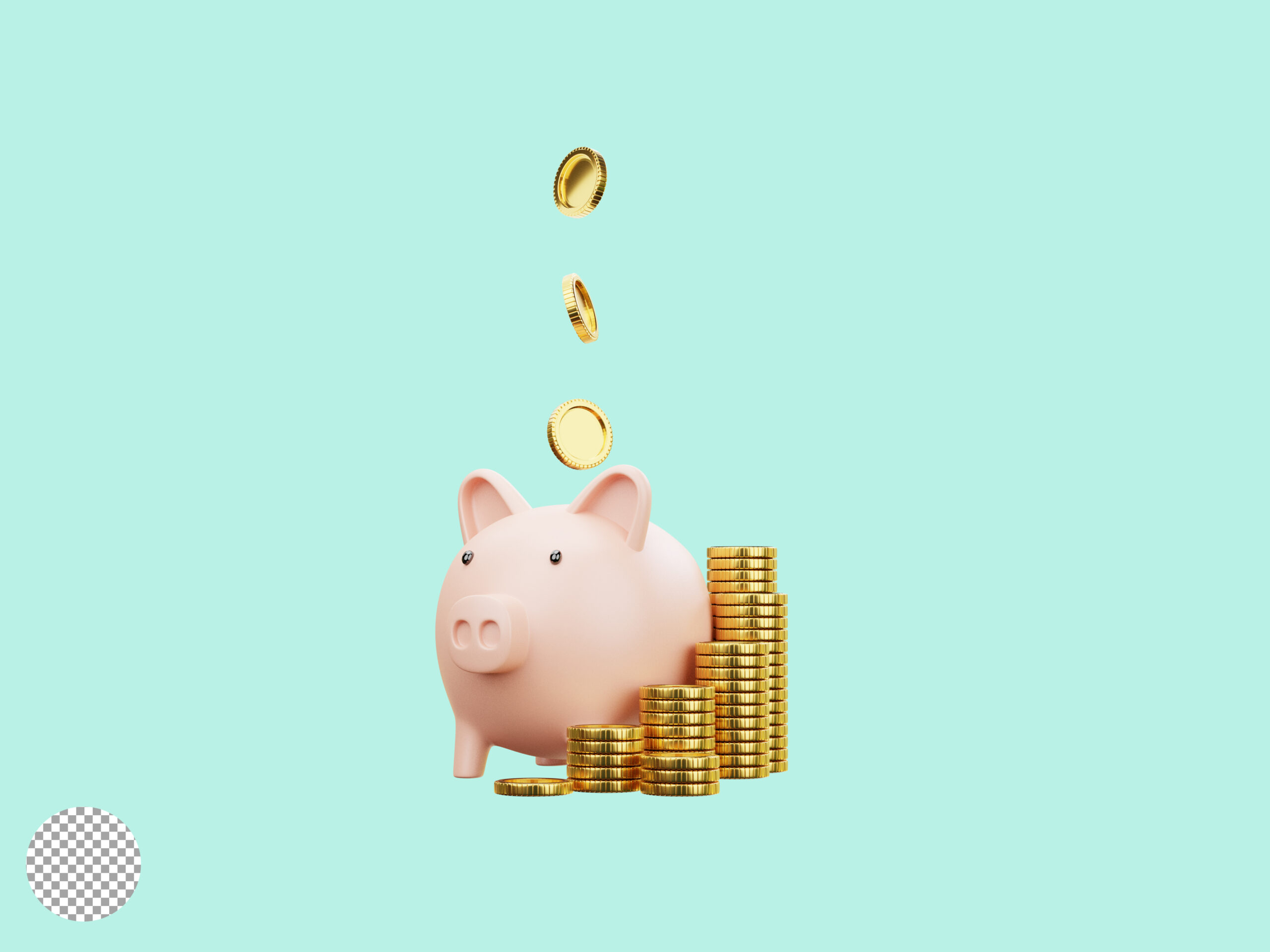 Pink piggy bank and US dollar coins falling on pink background for money saving and deposit concept , creative ideas by 3D rendering technique.