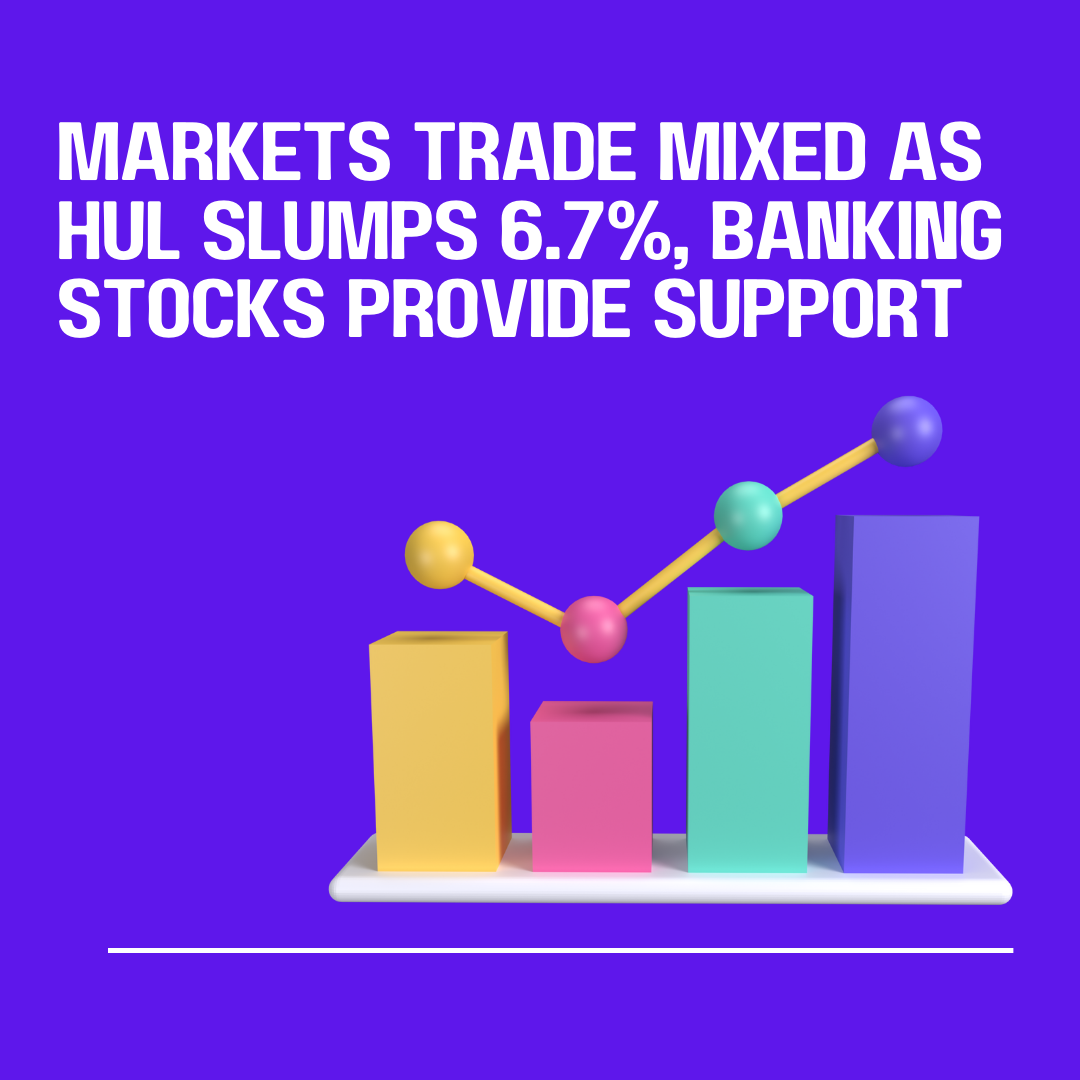 Markets Trade Mixed as HUL Slumps 6.7%, Banking Stocks Provide Support